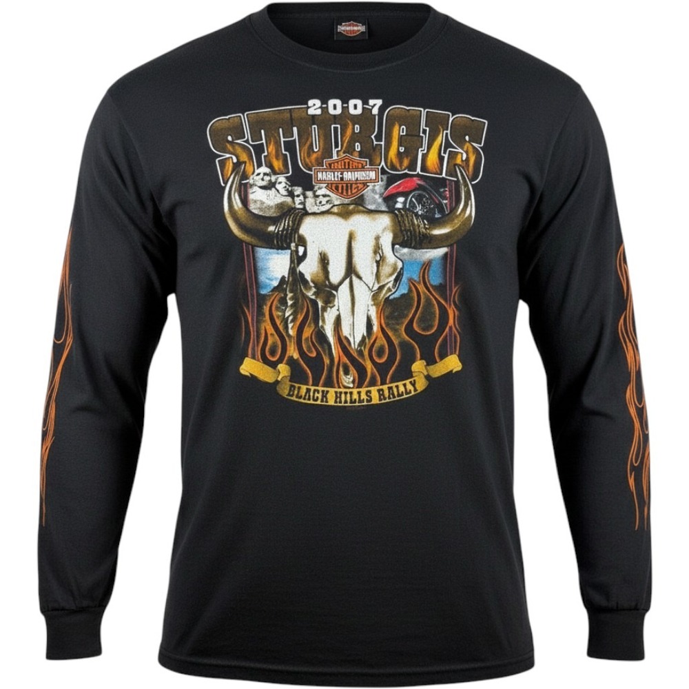 Harley-Davidson 2007 Sturgis Black Hills Rally Long Sleeve Shirt 3XL Black Flame